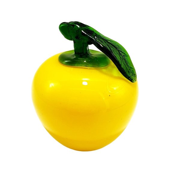 Art Glass VTG Murano Style Hand Blown Lot/2 Yellow Apples Fruit Paperweight - Picture 6 of 8